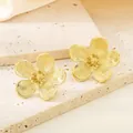 Textured gold flower stud earrings with pleated petal detail in stainless steel. - Wrinkled Five-Petal Flower (KE115289-KFC)