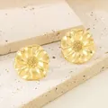 Elegantly textured golden petal flower earrings crafted from durable stainless steel. - Wrinkled Five-Petal Flower (KE114947-KFC)