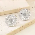 Elegant textured silver flower stud earrings featuring carved petals and beaded center detail - Wrinkled Five-Petal Flower (KE114948-KFC)