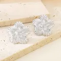 Elegant silver textured carved petal flower stud earrings in durable stainless steel - Wrinkled Five-Petal Flower (KE114636-KFC)