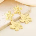 Textured 18K gold plated stainless steel flower earrings featuring unique pleated petals - Wrinkled Combination Floral (KE114497-KFC)