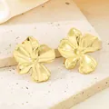 18K gold-plated stainless steel flower earrings with textured petals - Wrinkled Five-Petal Flower (KE114004-KFC)