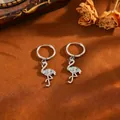 Eleganti orecchini a cerchio a fenicottero in argento con smalto blu e zirconi - Orecchini Fenicottero T064 In Argento Con Diamanti Blu