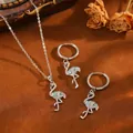 Set di gioielli fenicottero argento con zirconi e intarsi blu su fondo marrone - Set T064 Argento Blu Diamante Flamingo