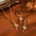 Elegante set di gioielli a fenicottero dorato con zirconi e pietre smaltate colorate - Set T064 Oro Blu Diamante Flamingo