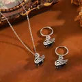 Elegante set di gioielli a cigno con pietra occhio di gatto nera e catena in argento - Set T064 Cigno In Argento E Diamanti Neri