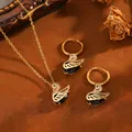 Set gioielli cigno dorato con pietra occhio di gatto nera e zirconi - Set Cigno Zirconia Negro Oro
