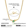 Detail view of gold-tone stainless steel branch necklace with a green gem pendant - Olive Green Gemstone Necklace (JDN0103309)