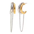 Elegant two-tone C-shaped tassel earrings in gold and silver plated stainless steel - Two Colors
