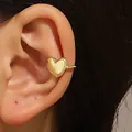 Elegant gold heart shaped non-piercing ear cuff clip on earring for women minimalist style - Simple 3D Heart (3485)