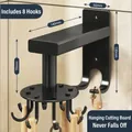 Black wall-mounted multi-functional kitchen hook rack with 8 rotating hooks and dimensions - Rotating Hook Model with Hooks - 8 Hooks / Black