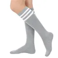 Classic grey knee high socks featuring three white varsity stripes for women, variant view - One Size / 50# Light Grey/White Stripes