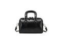 Vintage zwarte glanzende Boston handtas met goudkleurige hardware en schouderriem - Groot / Zwart