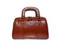 Vintage brown glossy leather Boston handbag with gold-tone hardware detail - Large / Burgundy