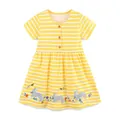 Robe d'été jaune à rayures blanches pour fille avec broderie de lapin - 6 ans (120cm) / Style Lapin Rayé Jaune et Blanc (1589)