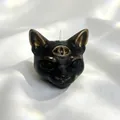 Handcrafted mystical black three-eyed cat head aromatherapy candle for Halloween decor - 8*8*8CM Box / Painted Black
