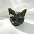 Unique dark three-eyed cat scented candle with gold accents for Halloween home decor. - 8*8*8CM Box / Painted Grey