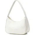 Elegant white PU leather underarm shoulder bag with minimalist curved silhouette and gold zipper - White