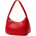 Vibrant red PU leather underarm bag for women, stylish mini shoulder handbag with gold zipper. - Red