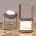 Portable telescopic folding lantern night light with wood handle and touch control lamp - Gray