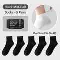 Set di 5 paia di calze nere monouso da viaggio, taglia unica elastica 36-43 - Taglia unica (Adatto per 36-43) / Calzini monouso confezione da 5 - Gambaletto Bianco / Nero