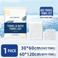 Set asciugamani monouso da viaggio con telo bagno e viso, misure 30x60 e 60x120 cm. - Set Asciugamano + Asciugamano da bagno (Modello 602) / Confezione Indiv. (Asciugamano 30*60+Bagno 60*120)