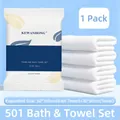 Set di asciugamani e teli da bagno monouso ispessiti per viaggi e hotel in bianco - Set Asciugamano + Asciugamano da bagno (Modello 501) / Confezione Indiv. (Asciugamano 30*60+Bagno 50*100)