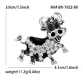 Vintage style cute cow brooch with black enamel and rhinestones, showing product dimensions - Vintage Silver - Black