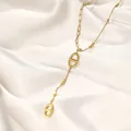 Elegant French vintage gold-plated stainless steel necklace with anchor link pendant - Pig Nose Chain
