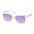 Stylish women's square sunglasses with white frame and purple-pink gradient lenses. - White