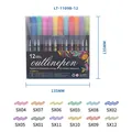 12 colors double line outline glitter gel pens set with size dimensions and color codes - Black Pen Barrel 12-Color Set
