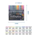 24 colors shimmering double line outline pens set with color swatches and 135mm size guide. - Black Pen Barrel 24-Color Set