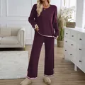 Women's casual purple long-sleeve lounge set with stylish contrast trim details - S / Fuschia