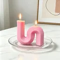 Modern pink S-shaped geometric scented candle with double wicks for minimalist home decor - Large S-Shape / 10x10x3cm Box / Pink