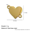Polished golden heart-shaped stainless steel pendant with double holes for DIY jewelry craft - Heart / Steel
