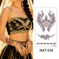 Intricate matte black Henna temporary tattoo stickers featuring floral mandala designs - Symmetrical Mandala Paisley Style (MAT-038) / 172.5mm x 95mm