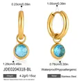 Vue détaillée montrant les dimensions exactes des boucles d'oreilles en acier doré. - Pendentif Rond Bleu Clair (JDE0204318-BL)