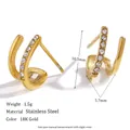 Elegant 18K gold plated stainless steel double layer stud earrings with cubic zirconia - Gold Double Row Zirconia Style