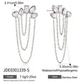 Boucles d'oreilles pendantes en acier inoxydable avec pierres en zircone cubique - Style Gland Géométrique (JDE0301339-S) / Argent