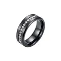 Bague élégante en acier inoxydable noir avec une rangée de zircons blancs étincelants - Taille 6 / Noir