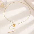 Vintage Maillard style gold necklace featuring a round tiger eye stone pendant accessory - Gold Round Plate Tiger Eye Style (12285)