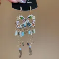 Vintage ethnic style silver needle earrings with colorful stones and long tassels - Streaming Flower Tassel (46# Earring Hook-Gold) / Colorful