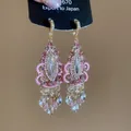 Vintage style pink crystal drop earrings with elegant teardrop beaded tassel fringe - Style 6 Pink Hand-Woven Crystal Tassels / Hook Style / Gold-Pink