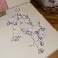 Elegante vintage kralen kwastje oorbellen met paarse kristallen en zilveren naalden - 55# Zilveren Stift - Wit - Paars