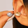Macro view showing shell design and zircon setting of the gold and silver ear cuffs - Shell (2 Pieces) / Multicolor