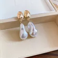 Elegant vintage French style gold pea earrings with pearly white drop pendants for women - Small / Gold