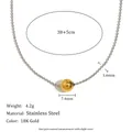 Dimensions du collier en acier bicolore avec boule de pendentif plaquée or 18K - Style Chaîne à Billes avec Pendentif Perle Dorée (N3554_Double) / Bicolore Or et Argent