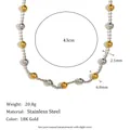 Collier à billes bicolore en acier inoxydable plaqué or 18 carats, longueur 43 cm - Style Chaîne à Grosses Billes Bicolore (N3557_Gold_1)