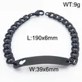 Black stainless steel Cuban link bracelet with heart cutout ID plate for engraving - Black