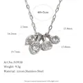 Detailed view of silver stainless steel necklace with geometric zircon charms and dimensions - Silver